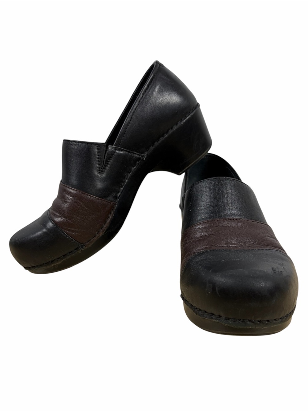 Dansko Black & Brown Leather Slip-On Clogs Size 38 Women’s 7.5–8